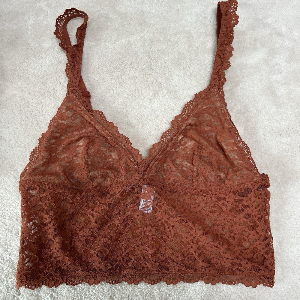 MOI Triangle Lace Wire-Free Longline Bra, US Womens Size Small NWOT Mauve/Brown